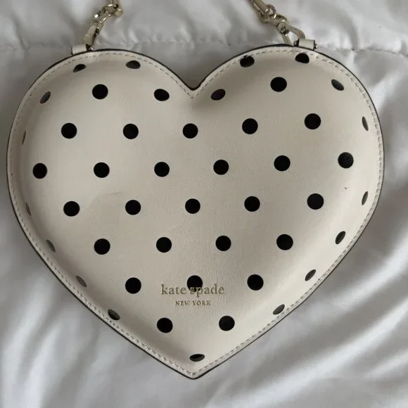 Kate Spade 3D Cabana Dot Heart Crossbody Parchment with Black Dots - Picture 4 of 12